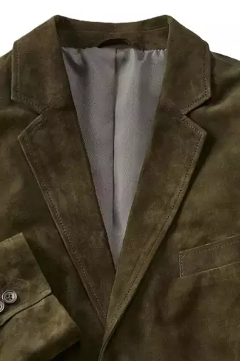 Men's olive soft genuine suede lambskin leather blazer sport coats