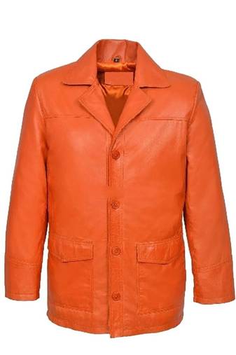 Men's orange genuine leather blazer casual button coat jacket