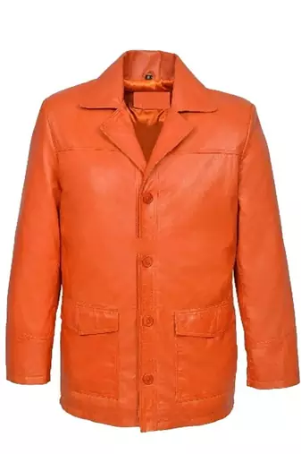 Men's orange genuine leather blazer casual button coat jacket