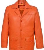 Men's orange genuine leather blazer casual button coat jacket