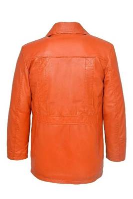 Men's orange genuine leather blazer casual button coat jacket 2