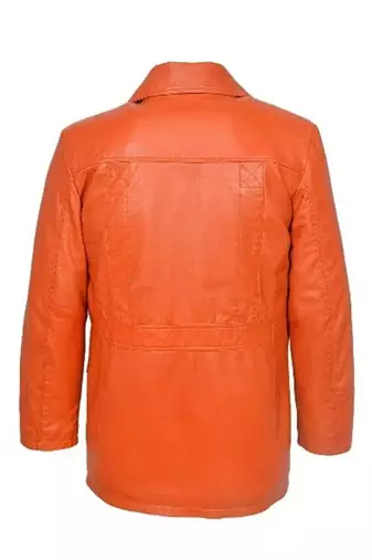 Men's orange genuine leather blazer casual button coat jacket