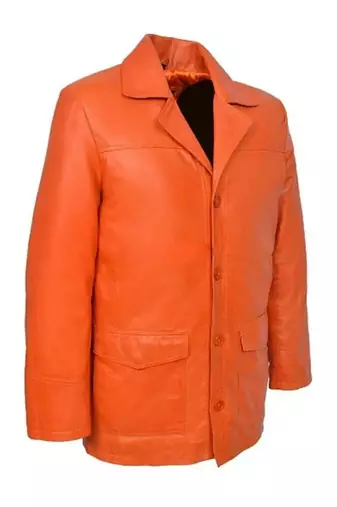 Men's orange genuine leather blazer casual button coat jacket