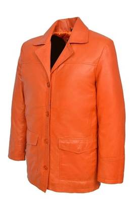 Men's orange genuine leather blazer casual button coat jacket 4
