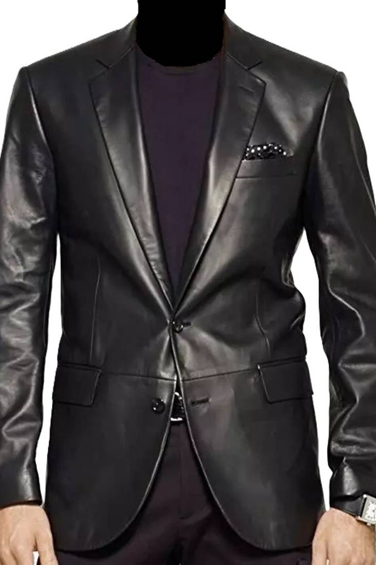 Men's black real lambskin leather blazer premium formal coat jacket