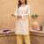 Women's off white embroidered kurta with yellow printed farshi pant