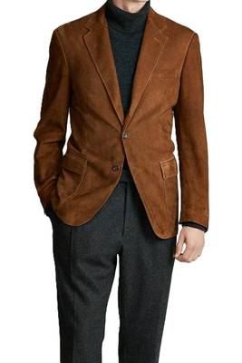 Men's brown soft suede genuine leather blazer casual coat 1