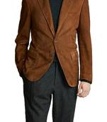 Men's brown soft suede genuine leather blazer casual coat