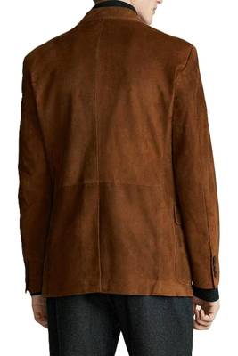Men's brown soft suede genuine leather blazer casual coat 2