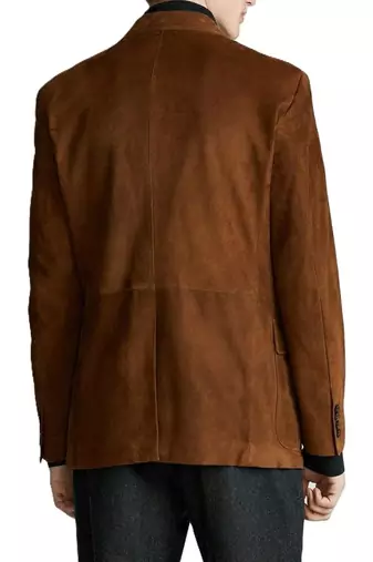 Men's brown soft suede genuine leather blazer casual coat