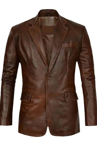 Men's brown real genuine leather blazer sport coat jackets