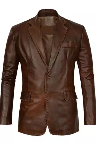 Men's brown real genuine leather blazer sport coat jackets
