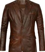 Men's brown real genuine leather blazer sport coat jackets