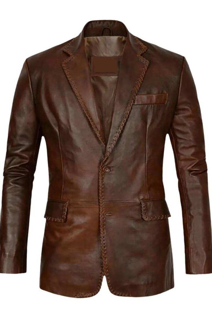 Men's brown real genuine leather blazer sport coat jackets