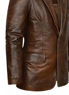 Men's brown real genuine leather blazer sport coat jackets 2