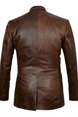 Men's brown real genuine leather blazer sport coat jackets 3