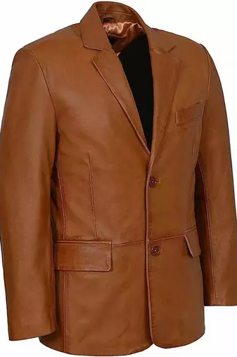Men's tan lambskin genuine leather two button blazer sport coat