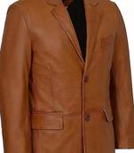 Men's tan lambskin genuine leather two button blazer sport coat
