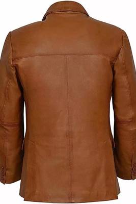 Men's tan lambskin genuine leather two button blazer sport coat 2