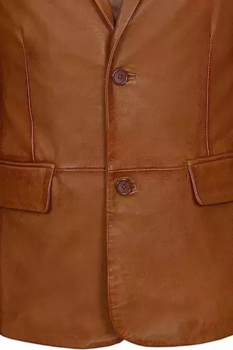 Men's tan lambskin genuine leather two button blazer sport coat