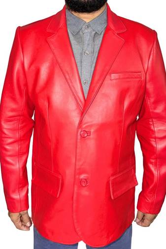 Men's red real genuine lambskin leather blazer formal sport coat