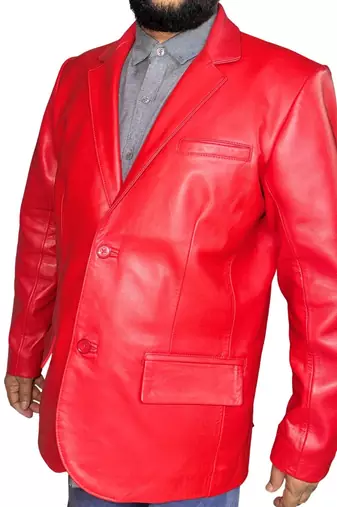 Men's red real genuine lambskin leather blazer formal sport coat