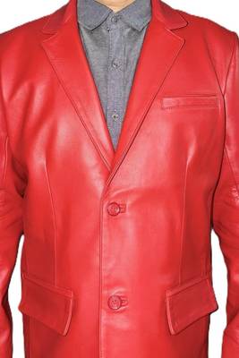 Men's red real genuine lambskin leather blazer formal sport coat 4