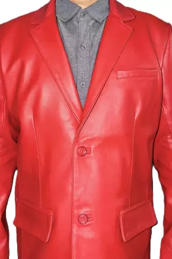 Men's red real genuine lambskin leather blazer formal sport coat