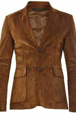 Men's genuine brown soft suede leather classic sport coat blazer 1