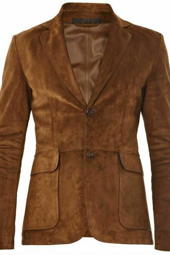 Men's genuine brown soft suede leather classic sport coat blazer