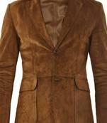 Men's genuine brown soft suede leather classic sport coat blazer
