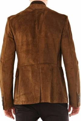 Men's genuine brown soft suede leather classic sport coat blazer 2