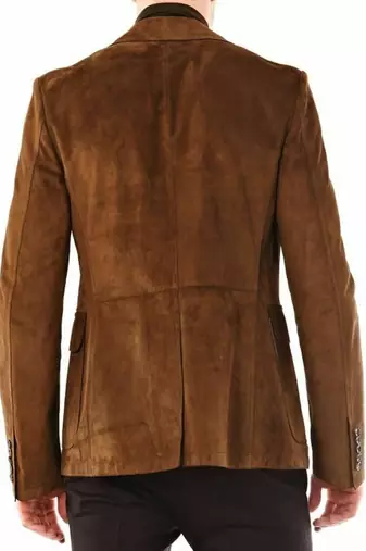 Men's genuine brown soft suede leather classic sport coat blazer