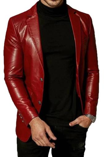 Men's slim fit red lambskin leather blazer sport coat jacket