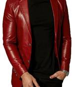 Men's slim fit red lambskin leather blazer sport coat jacket
