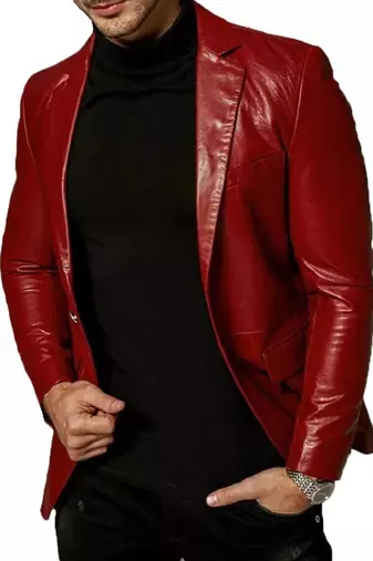 Men's slim fit red lambskin leather blazer sport coat jacket