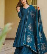 Elegant teal blue designer anarkali dress with palazzo & dupatta