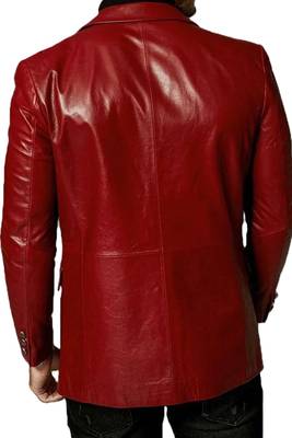 Men's slim fit red lambskin leather blazer sport coat jacket 3