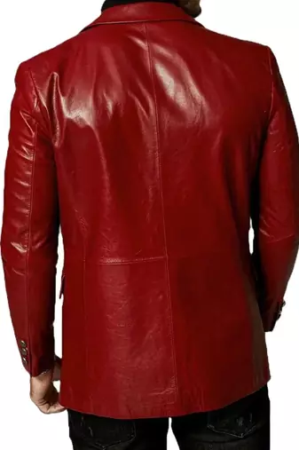 Men's slim fit red lambskin leather blazer sport coat jacket