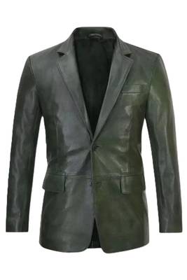 Men's black real genuine leather classic blazer jacket 1