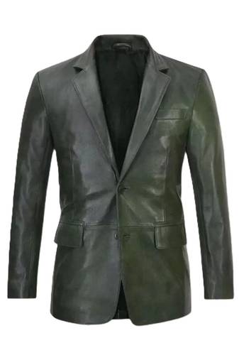 Men's black real genuine leather classic blazer jacket