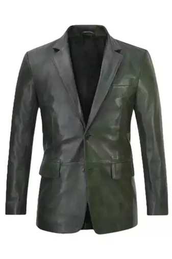 Men's black real genuine leather classic blazer jacket