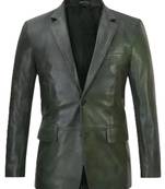 Men's black real genuine leather classic blazer jacket