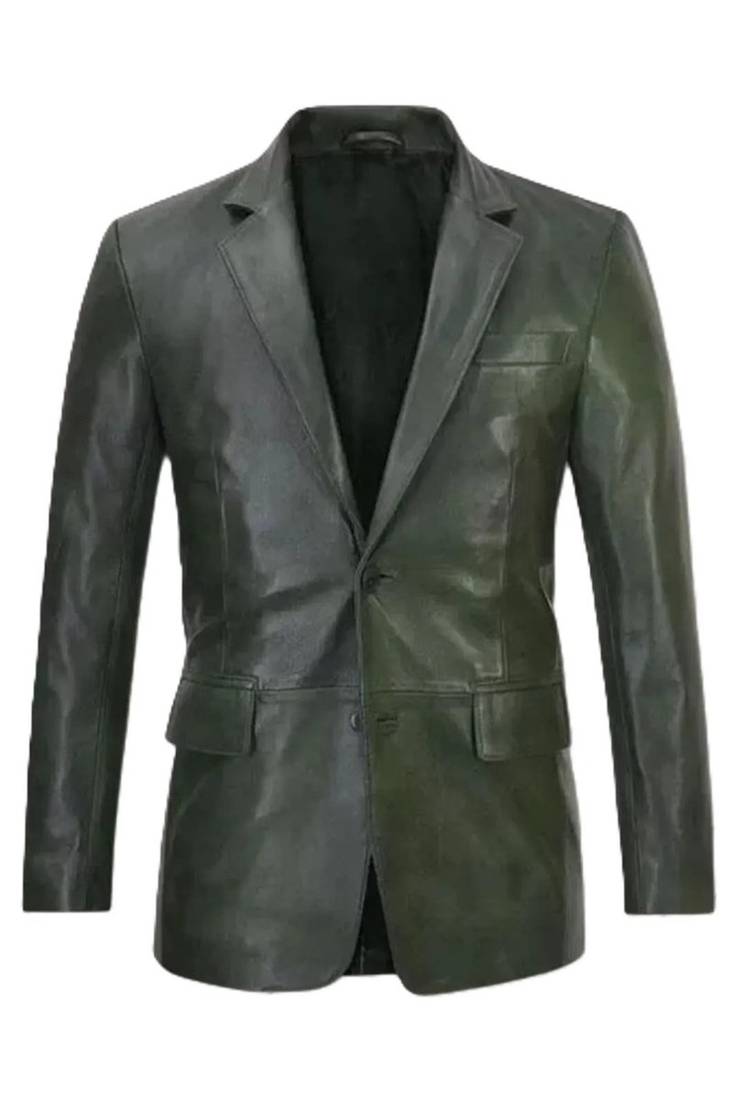 Men's black real genuine leather classic blazer jacket