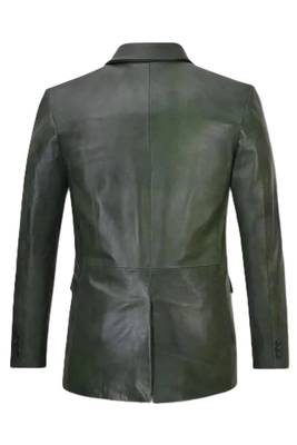 Men's black real genuine leather classic blazer jacket 2