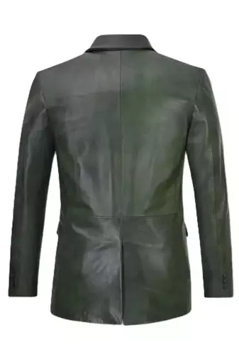 Men's black real genuine leather classic blazer jacket