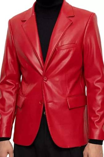 Men's red genuine leather two button lambskin blazer jacket