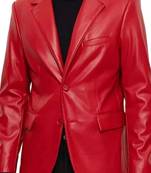 Men's red genuine leather two button lambskin blazer jacket
