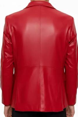 Men's red genuine leather two button lambskin blazer jacket 2