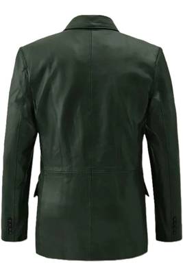 Men's genuine lambskin green double breasted leather blazer jacket 3